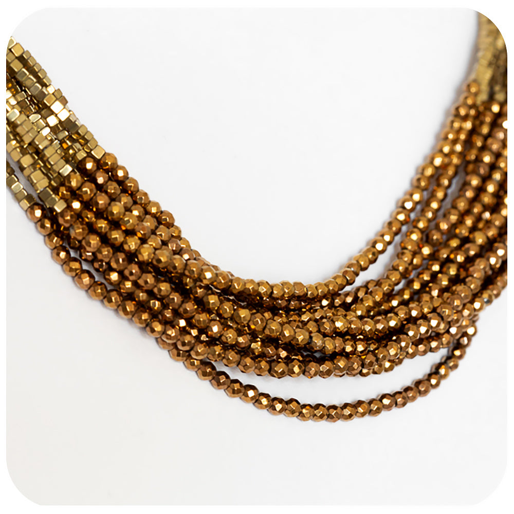 White Fresh Water Pearl and Gold Pyrite Necklace - Victoria's Jewellery