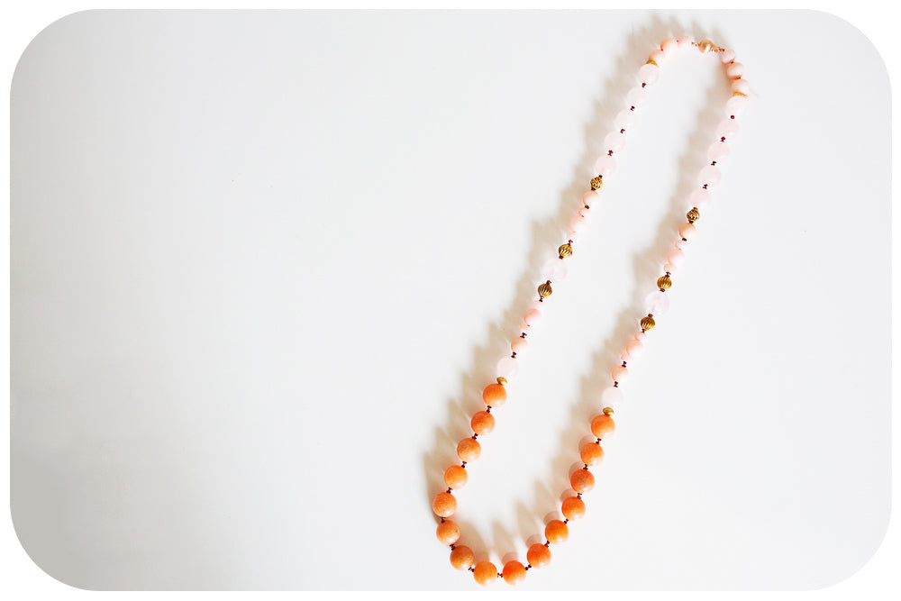 The Pink Opal, Rose Quartz and Orange Calcite Necklace with Gold Details