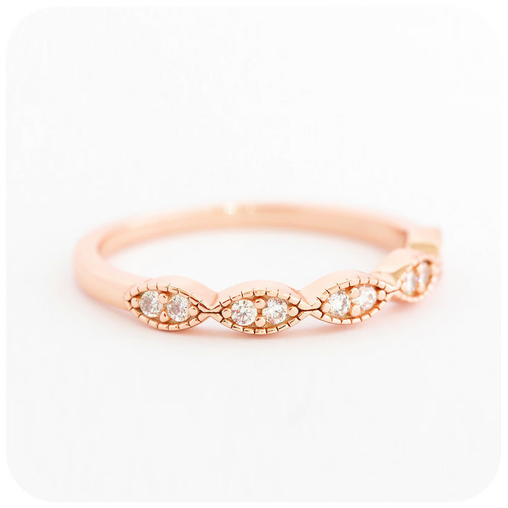 brilliant round cut moissanite stack wedding band ring in rose gold