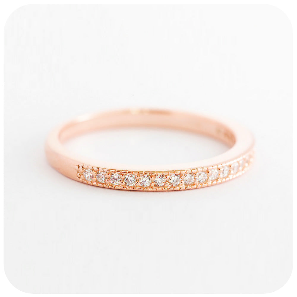 brilliant round cut moissanite half eternity wedding band ring