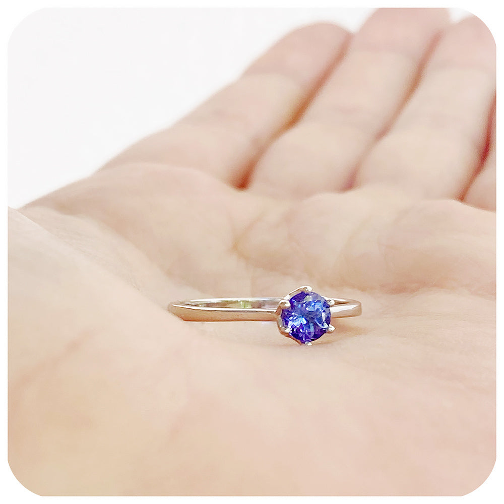 Tulip, a Six Claw Round cut Tanzanite Ring