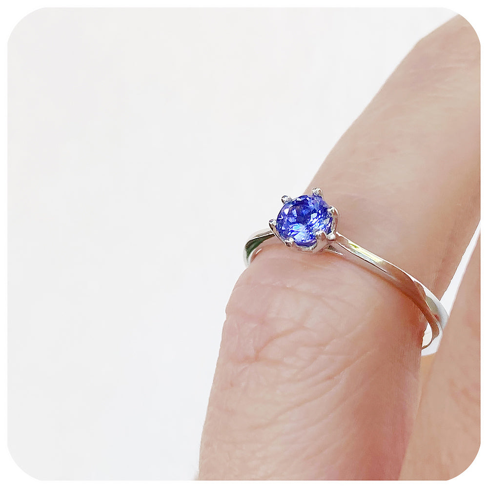 Tulip, a Six Claw Round cut Tanzanite Ring