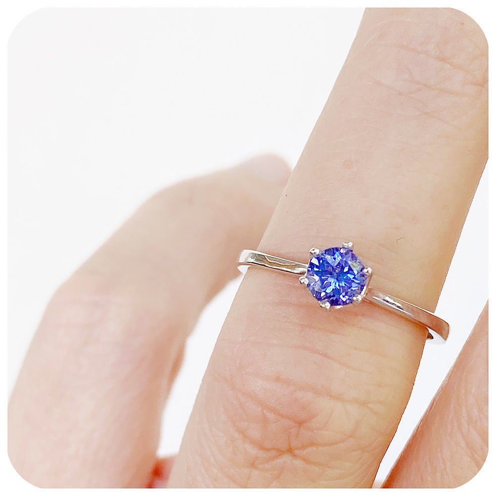 Tulip, a Six Claw Round cut Tanzanite Ring