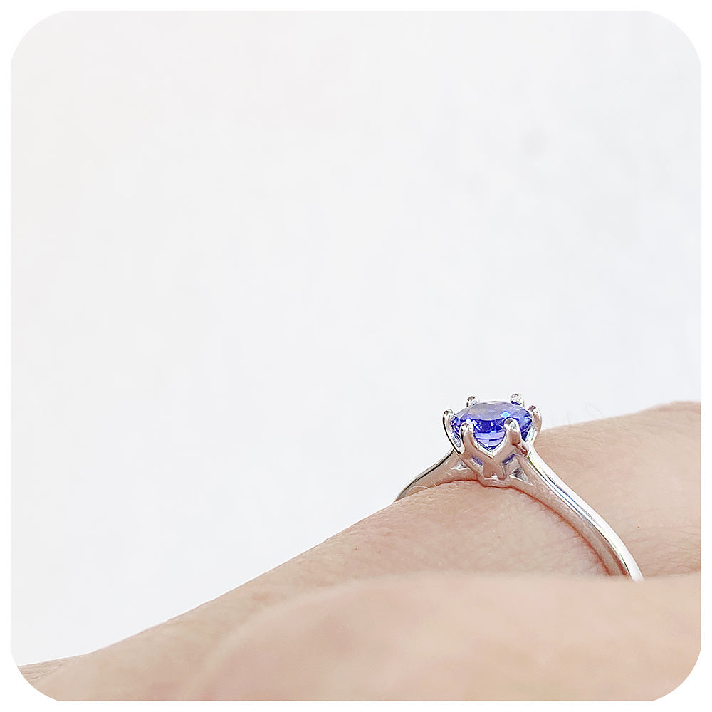 Tulip, a Six Claw Round cut Tanzanite Ring