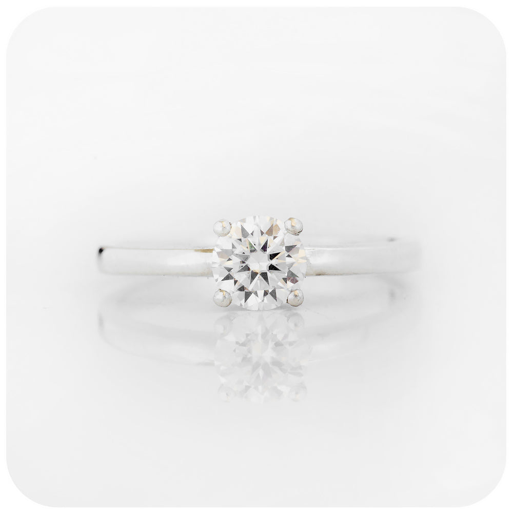 April, a Brilliant cut Moissanite Solitaire Ring