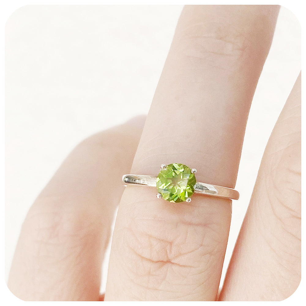 Round cut Peridot Solitaire Four Claw Ring - Victoria's Jewellery
