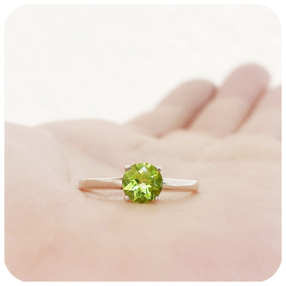Round cut Peridot Solitaire Four Claw Ring - Victoria's Jewellery