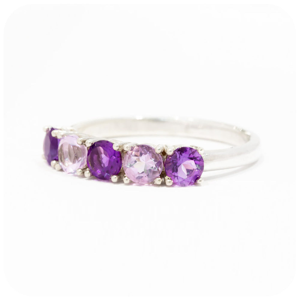 purple and pink amethyst brilliant round cut half eternity anniversary ring