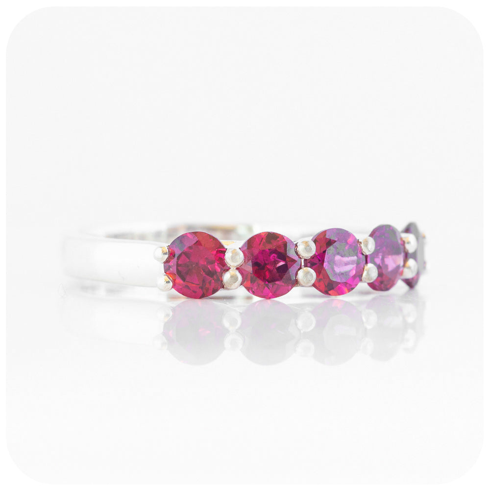 The Danelle, a Rhodolite Garnet Half Eternity Trellis Ring