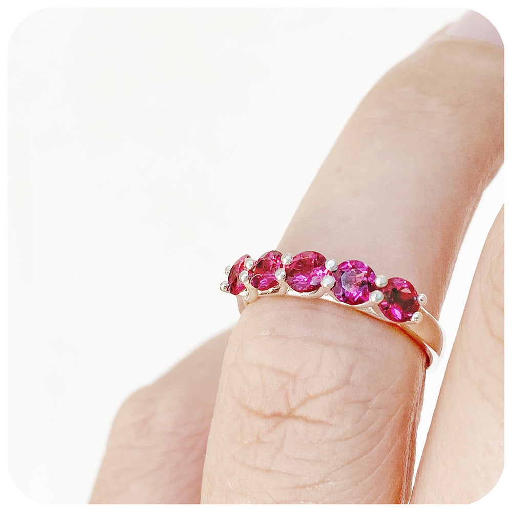 The Danelle, a Rhodolite Garnet Half Eternity Trellis Ring