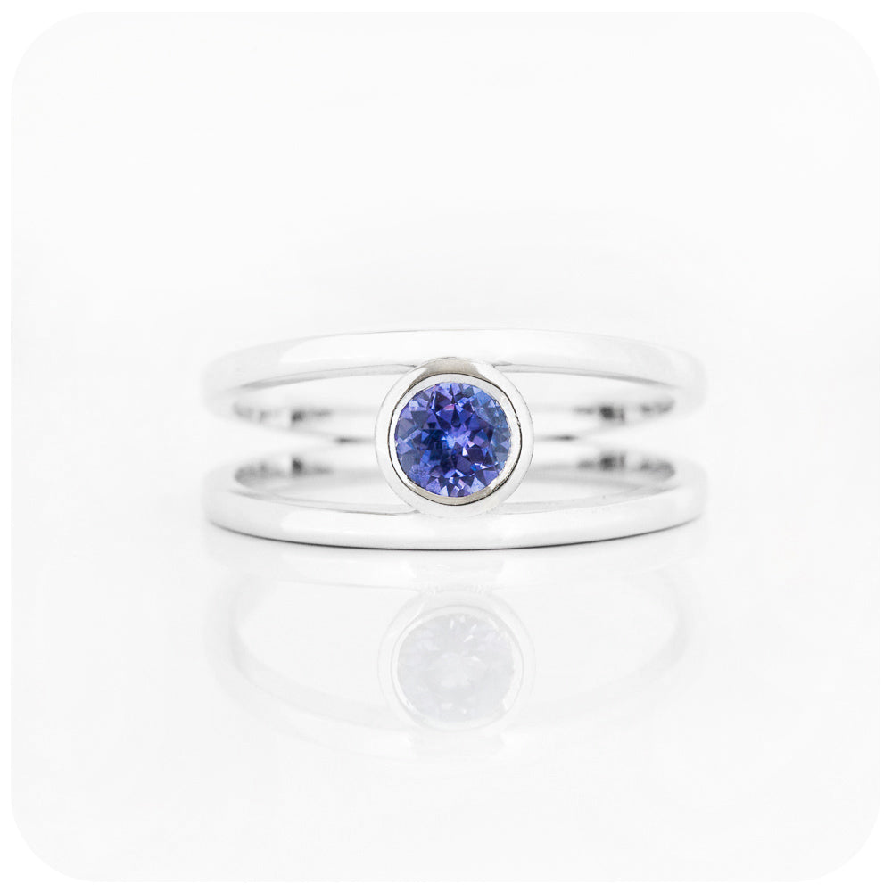 Round cut Tanzanite Split Band Anniversary or Engagement Ring - Victoria's Jewellery