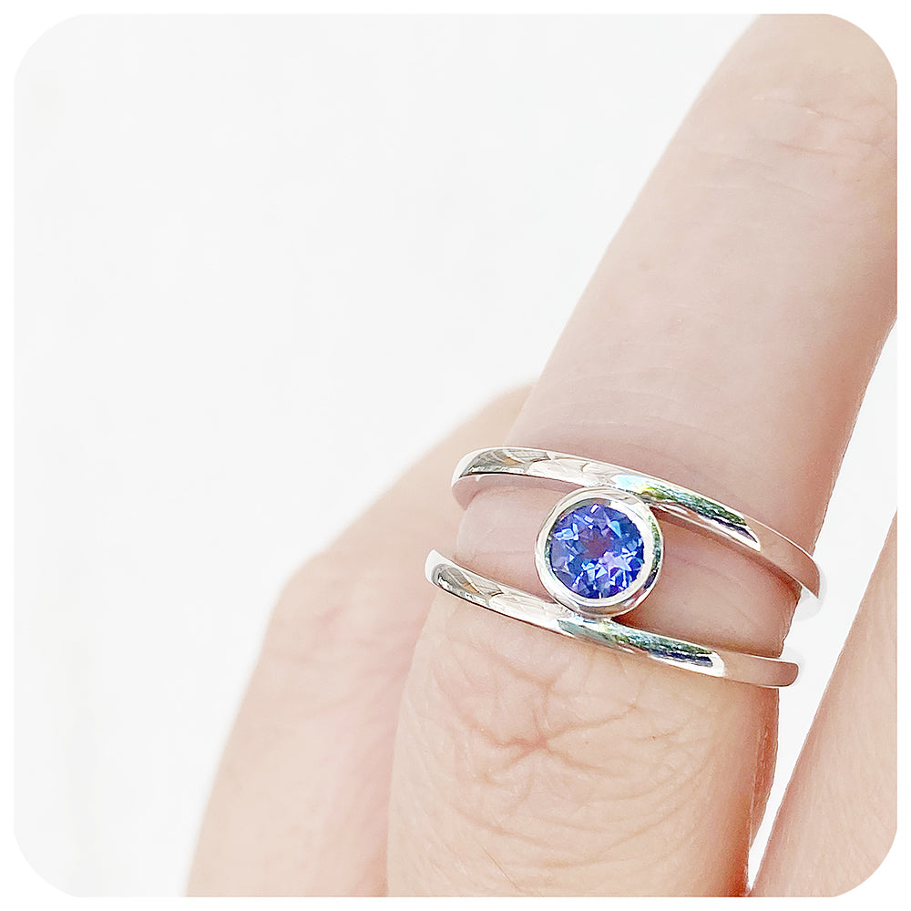 Round cut Tanzanite Split Band Anniversary or Engagement Ring - Victoria's Jewellery