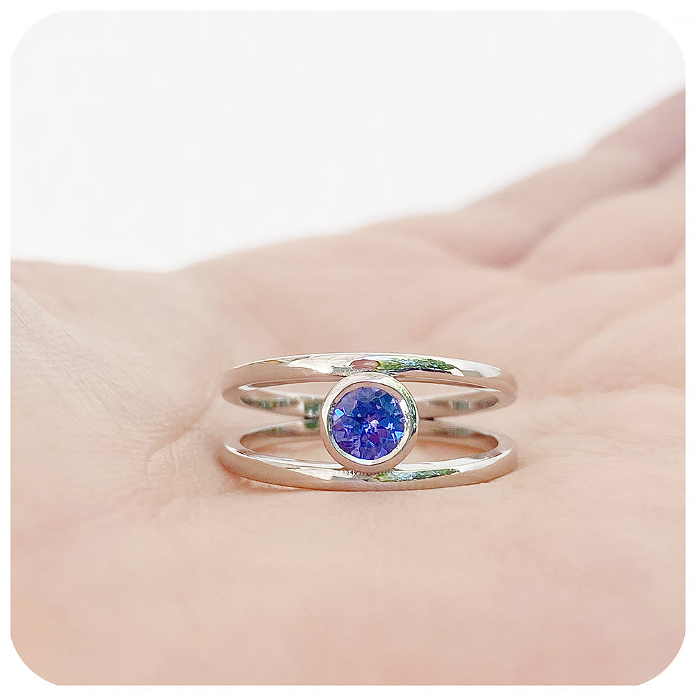 Round cut Tanzanite Split Band Anniversary or Engagement Ring - Victoria's Jewellery