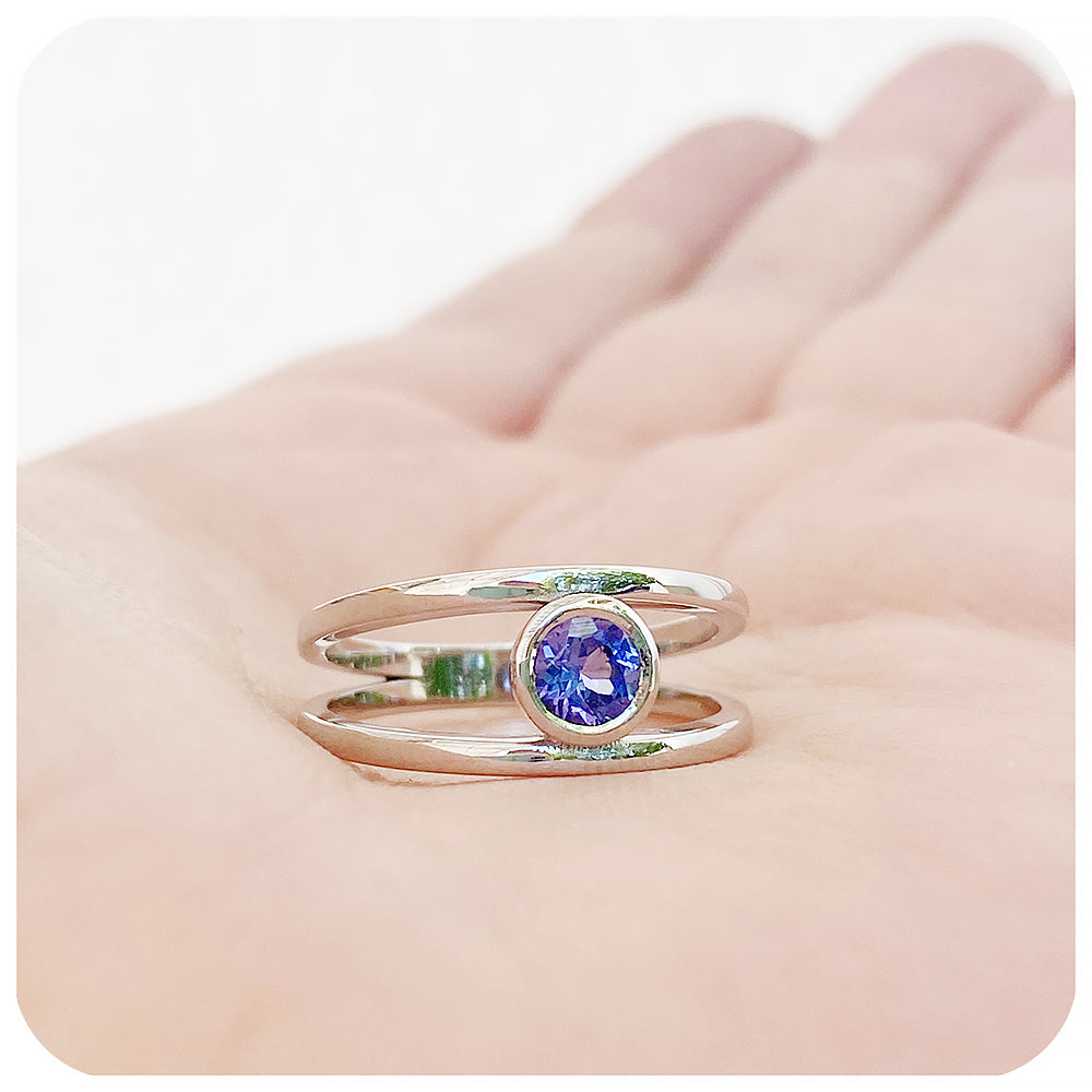 Round cut Tanzanite Split Band Anniversary or Engagement Ring - Victoria's Jewellery