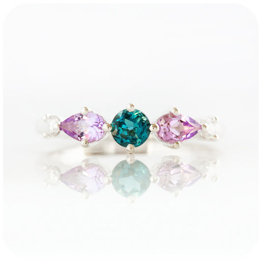 Topaz, Amethyst and Moissanite Anniversary Stack Ring - Victoria's Jewellery