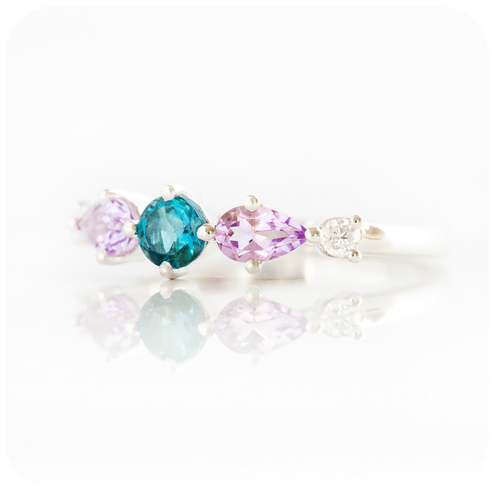 Topaz, Amethyst and Moissanite Anniversary Stack Ring - Victoria's Jewellery