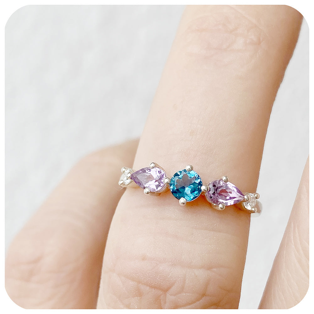 Topaz, Amethyst and Moissanite Anniversary Stack Ring - Victoria's Jewellery