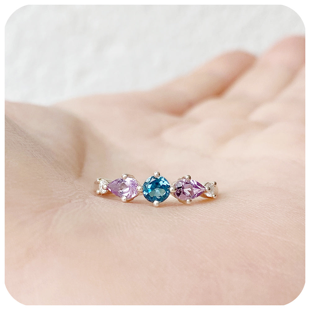 Topaz, Amethyst and Moissanite Anniversary Stack Ring - Victoria's Jewellery
