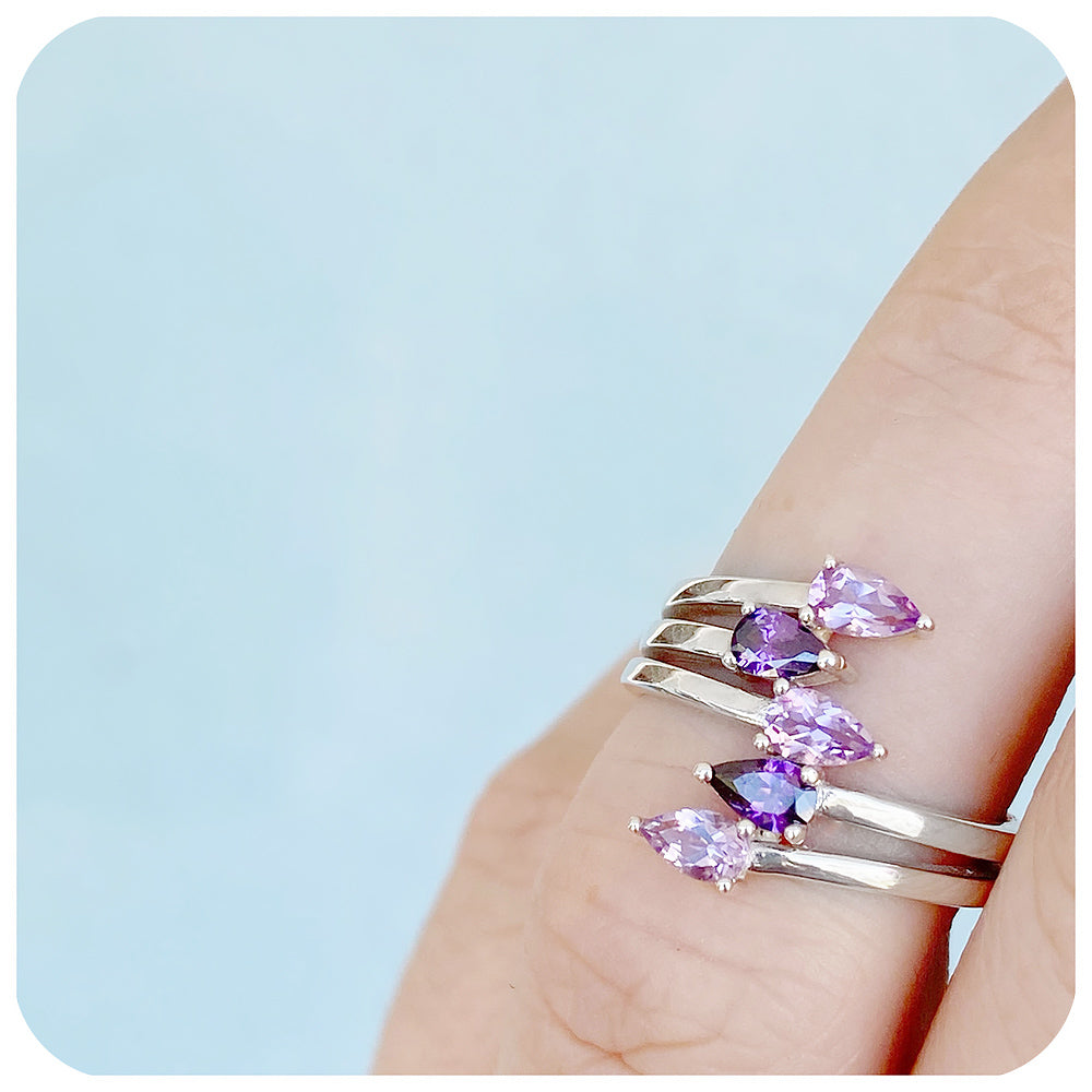 Purple and Pink Amethyst Shooting Star Ring in Sterling Silver
