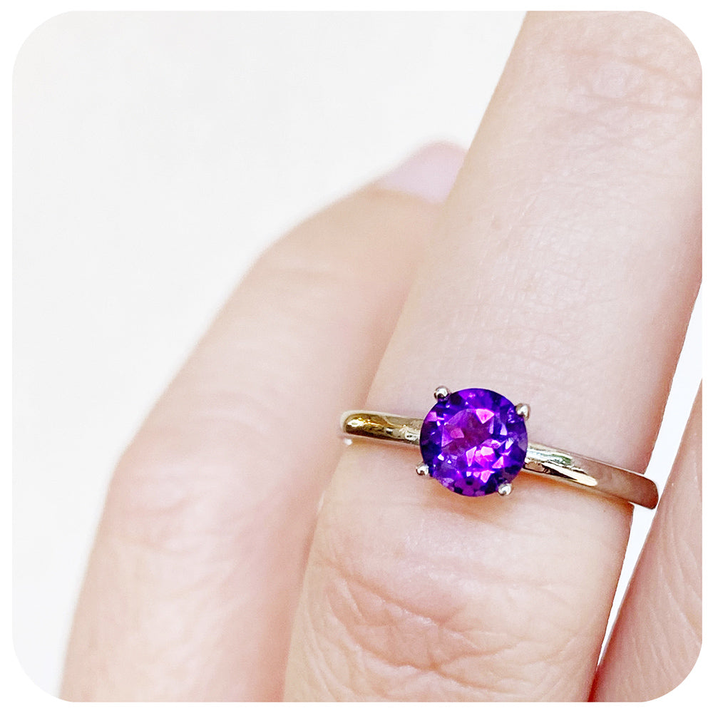 Lina, a Round cut Amethyst Solitaire Ring