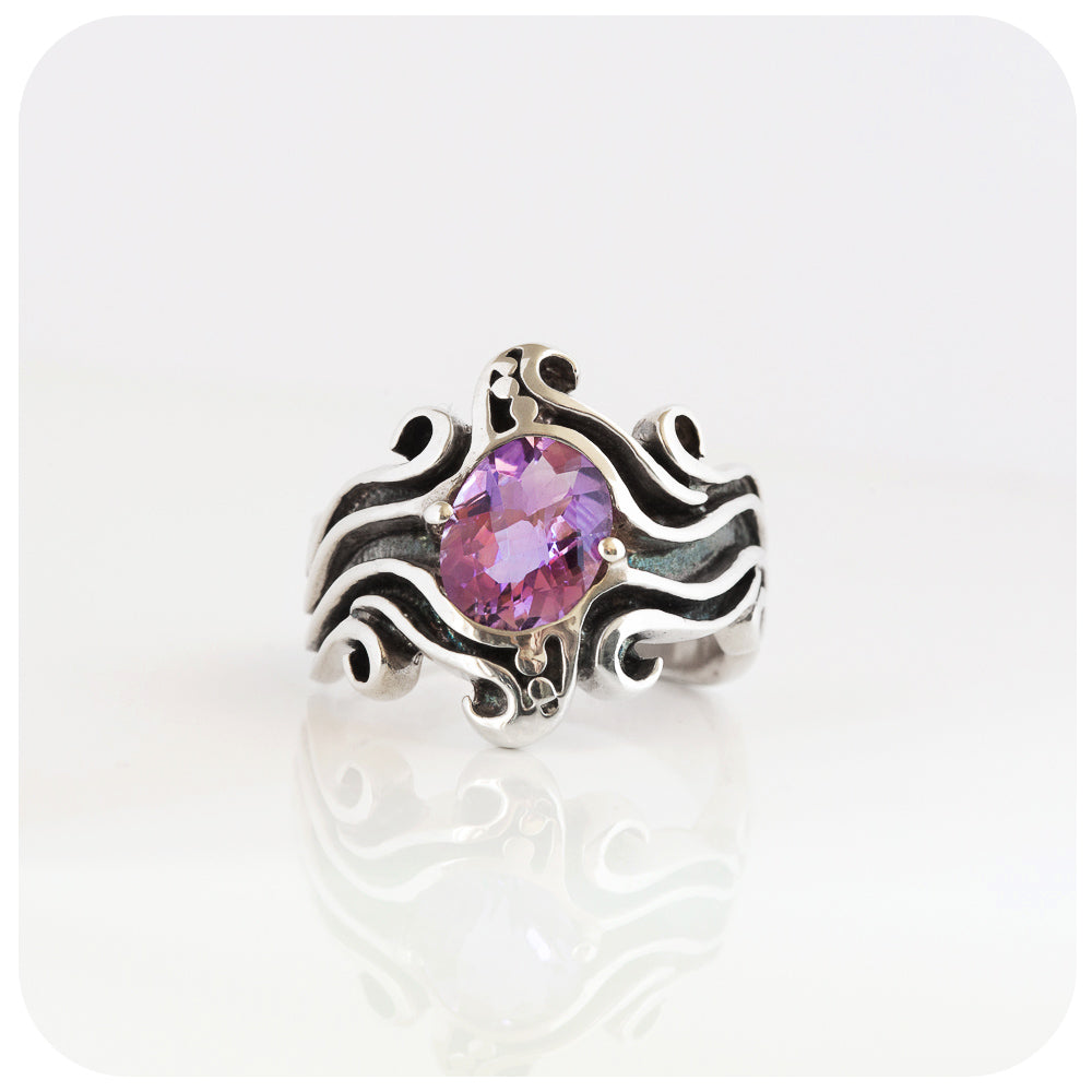 Amethyst Wave Ring in Sterling Silver