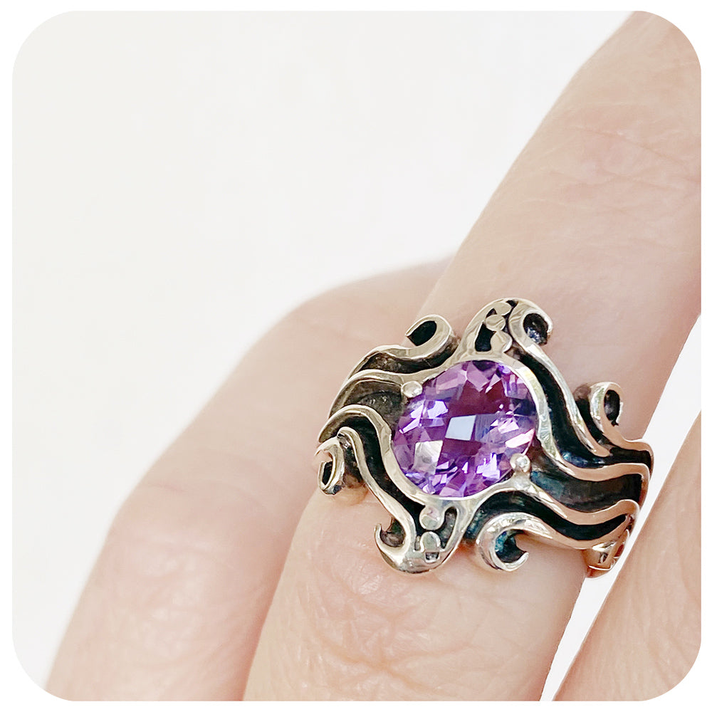 Amethyst Wave Ring in Sterling Silver