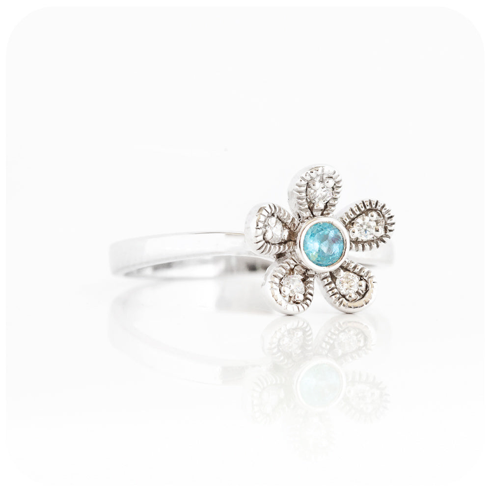 The Flower, Blue Topaz and Cubic Zirconia Ring in Sterling Silver