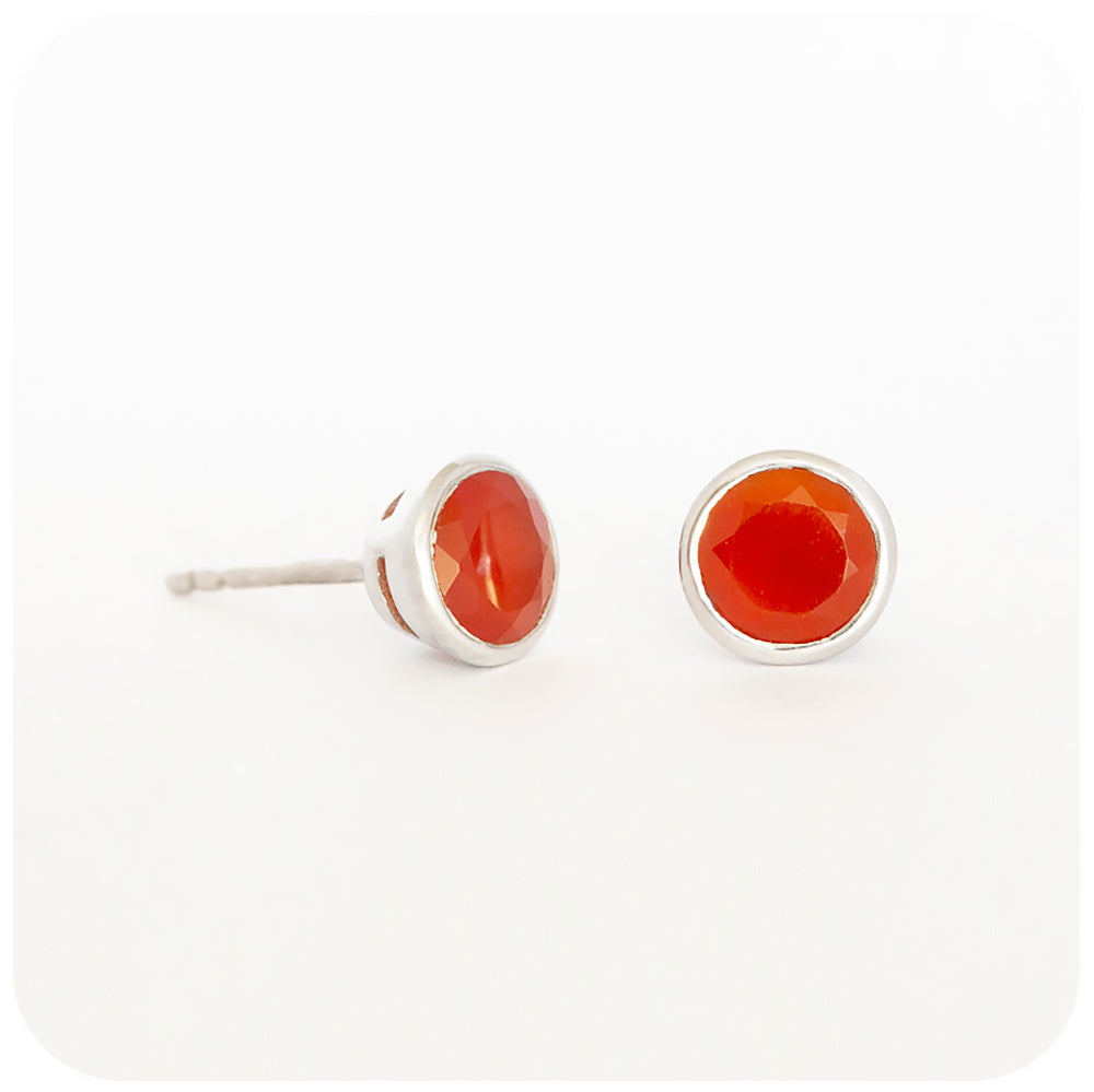 Faceted Carnelian Stud Earrings in Sterling Silver