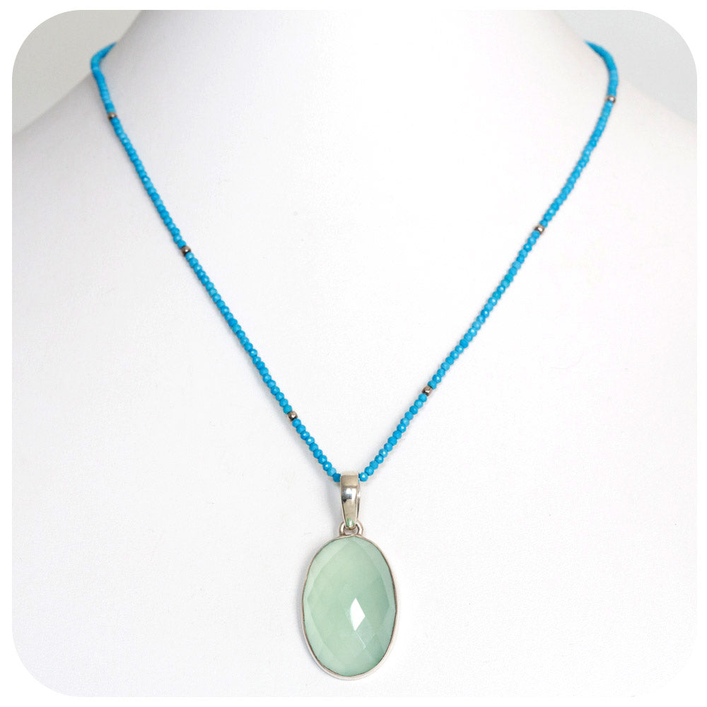 Oval Rose cut Chalcedony Pendant in Sterling Silver