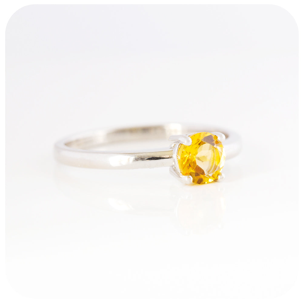 Round Brilliant cut Citrine Solitaire Engagement Ring - Victoria's Jewellery