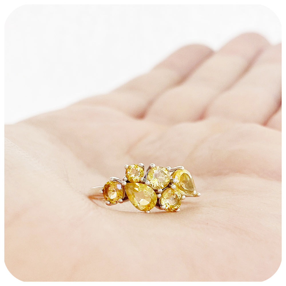 Round and Pear cut Yellow Citrine Cluster Anniversary Ring - Victoria's Jewellery