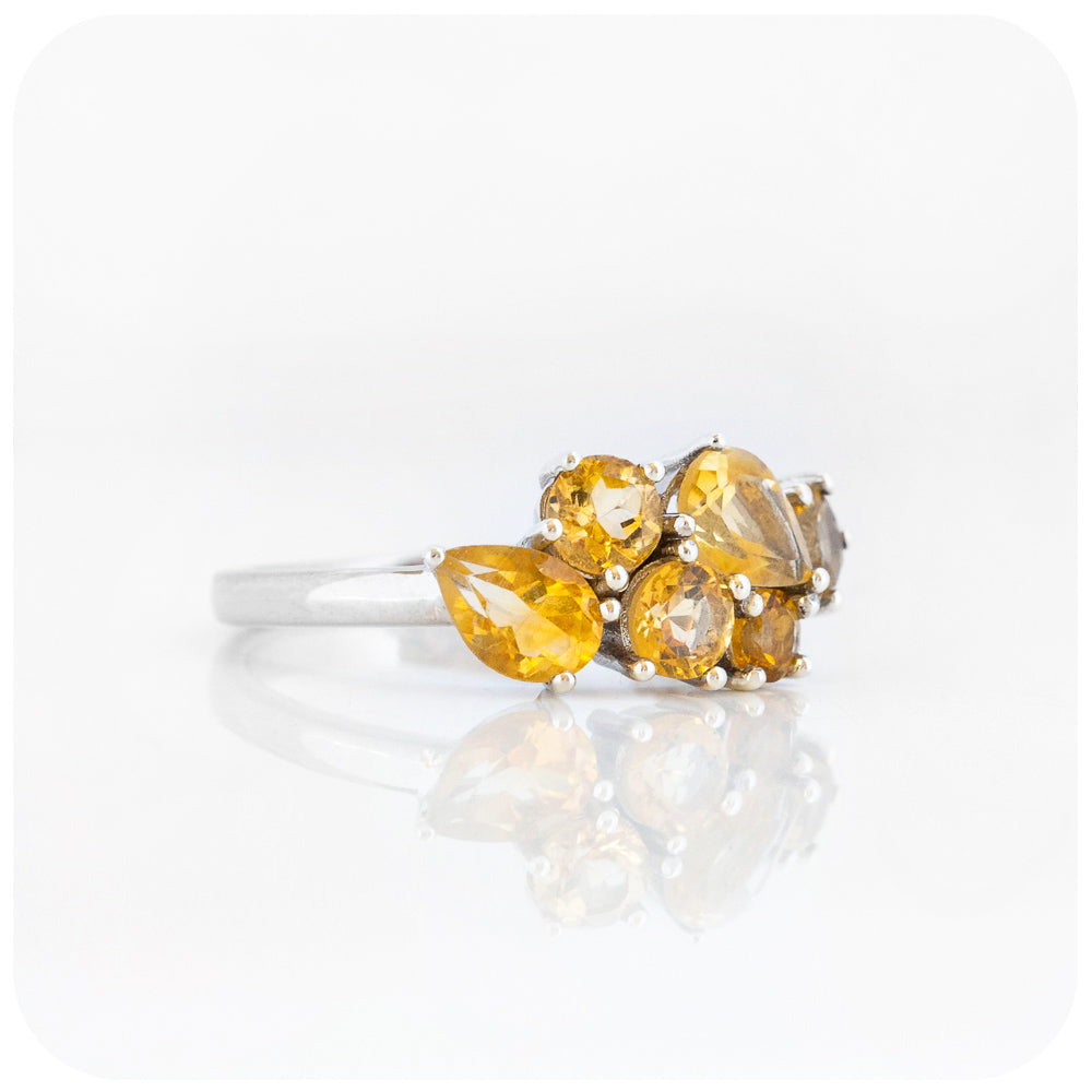 Round and Pear cut Yellow Citrine Cluster Anniversary Ring - Victoria's Jewellery