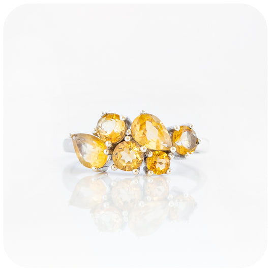 bright yellow citrine cluster style ring 