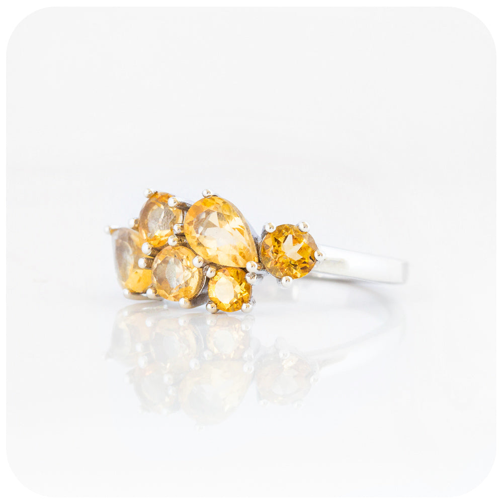 Round and Pear cut Yellow Citrine Cluster Anniversary Ring - Victoria's Jewellery