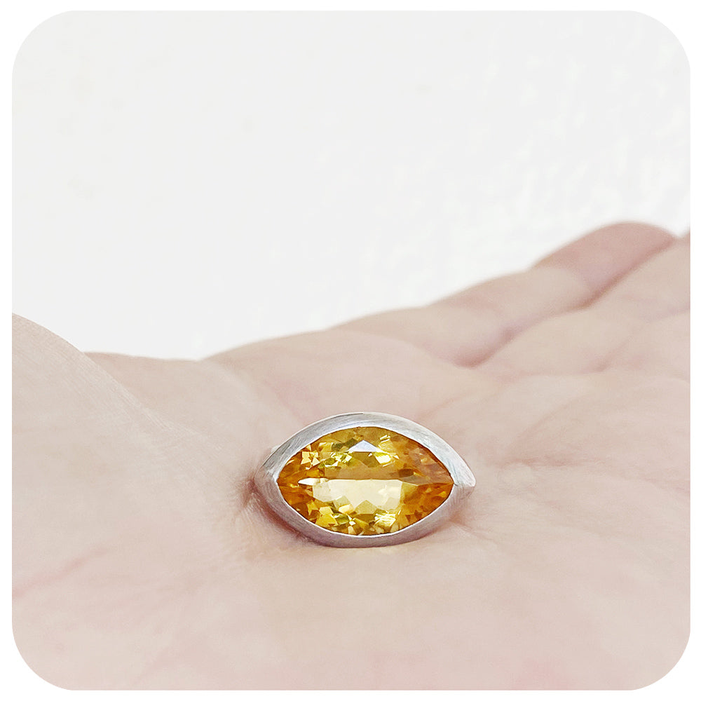 Marquise cut Bright Yellow Citrine Ring in Sterling Silver - Victoria's Jewellery