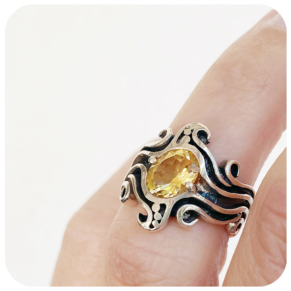 Citrine Wave Ring in Sterling Silver