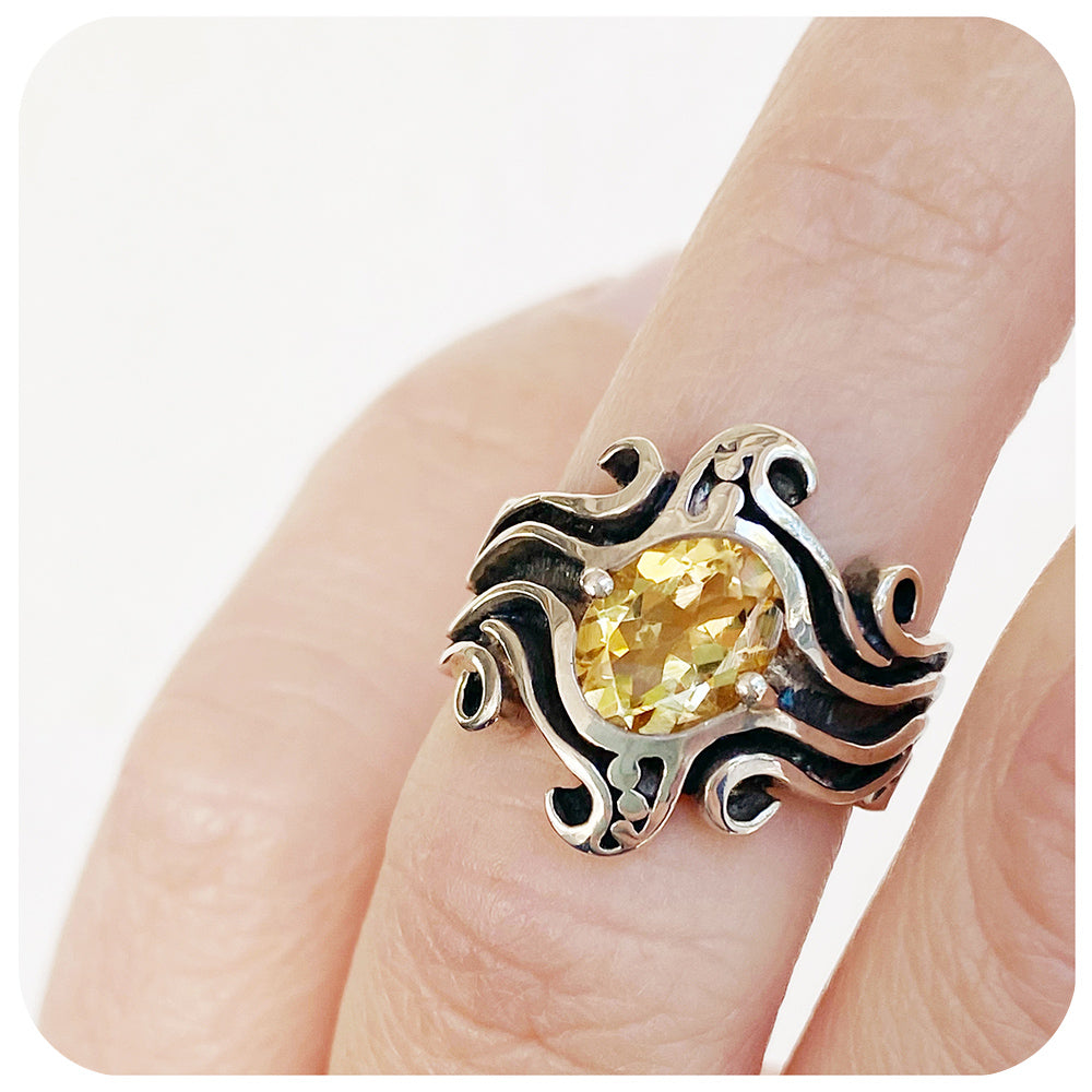 Citrine Wave Ring in Sterling Silver
