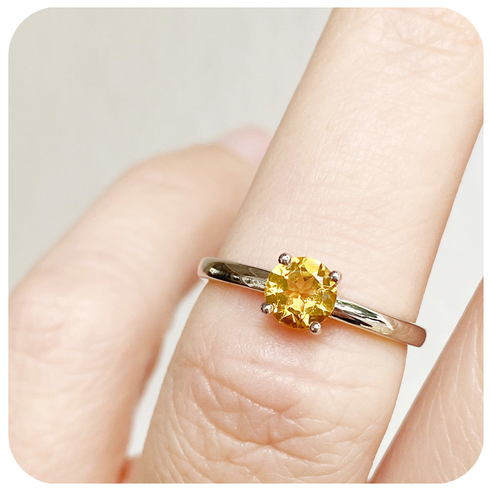 Round Brilliant cut Citrine Solitaire Engagement Ring - Victoria's Jewellery