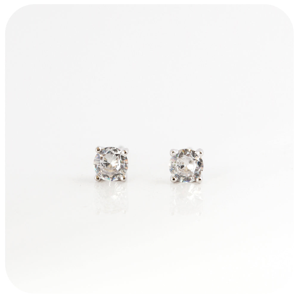 4mm Round cut Cubic Zirconia Stud Earrings in Sterling Silver