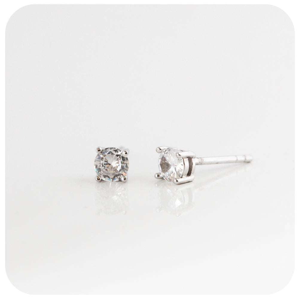 4mm Round cut Cubic Zirconia Stud Earrings in Sterling Silver