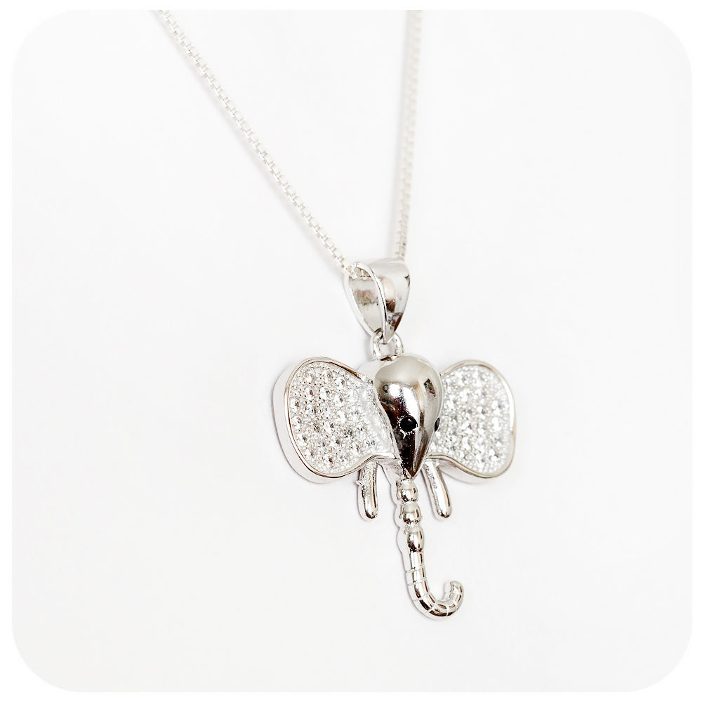 Sterling Silver Elephant Pendant with Cubic Zirconia Detail - Victoria's Jewellery