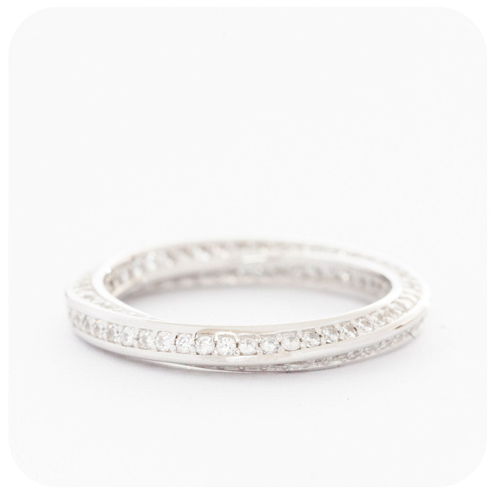 Cubic Zirconia Twisted Band Ring in Sterling Silver