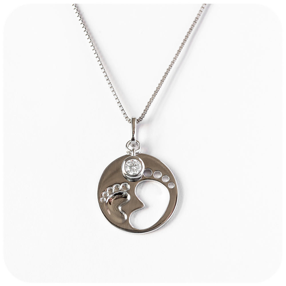 Mom and Baby Feet Necklace in Sterling Silver
