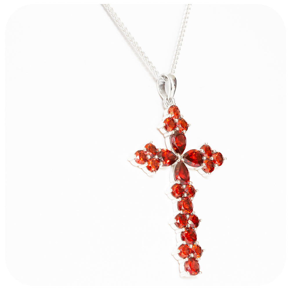 The Garnet Cross Pendant in Sterling Silver