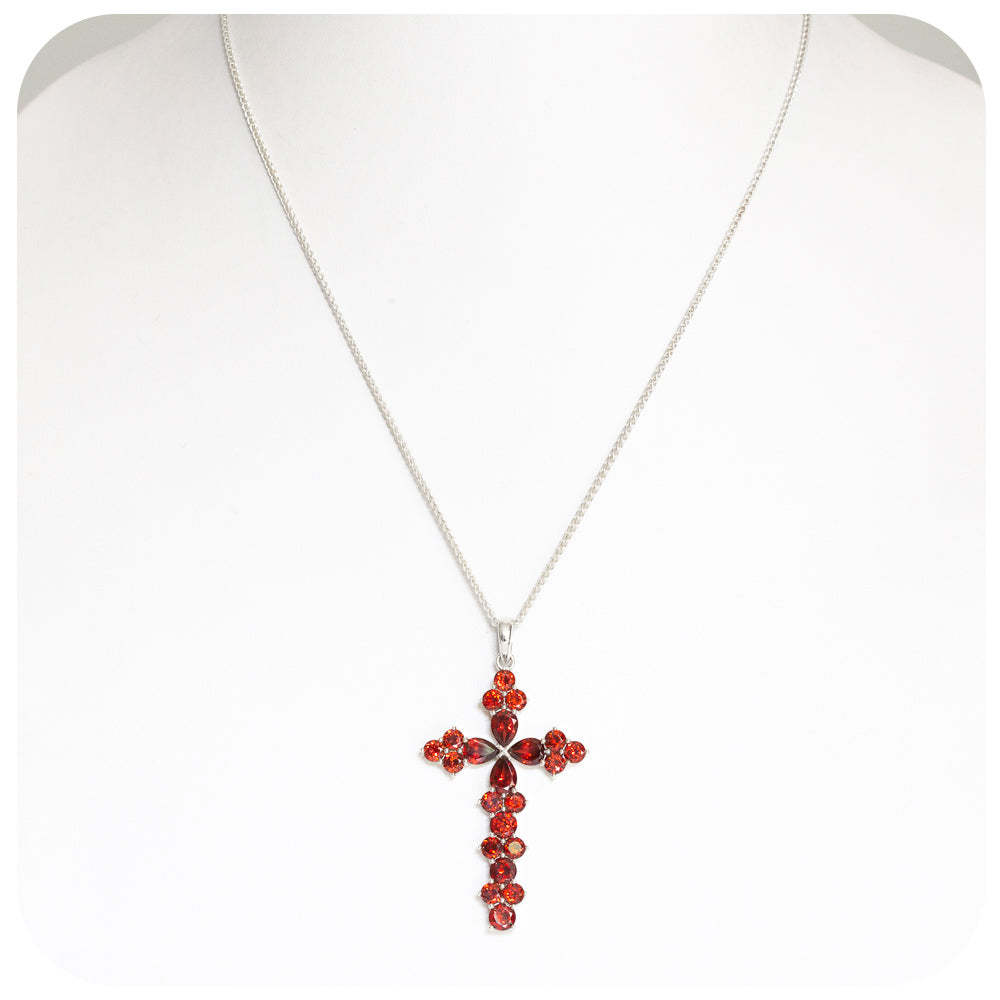 The Garnet Cross Pendant in Sterling Silver