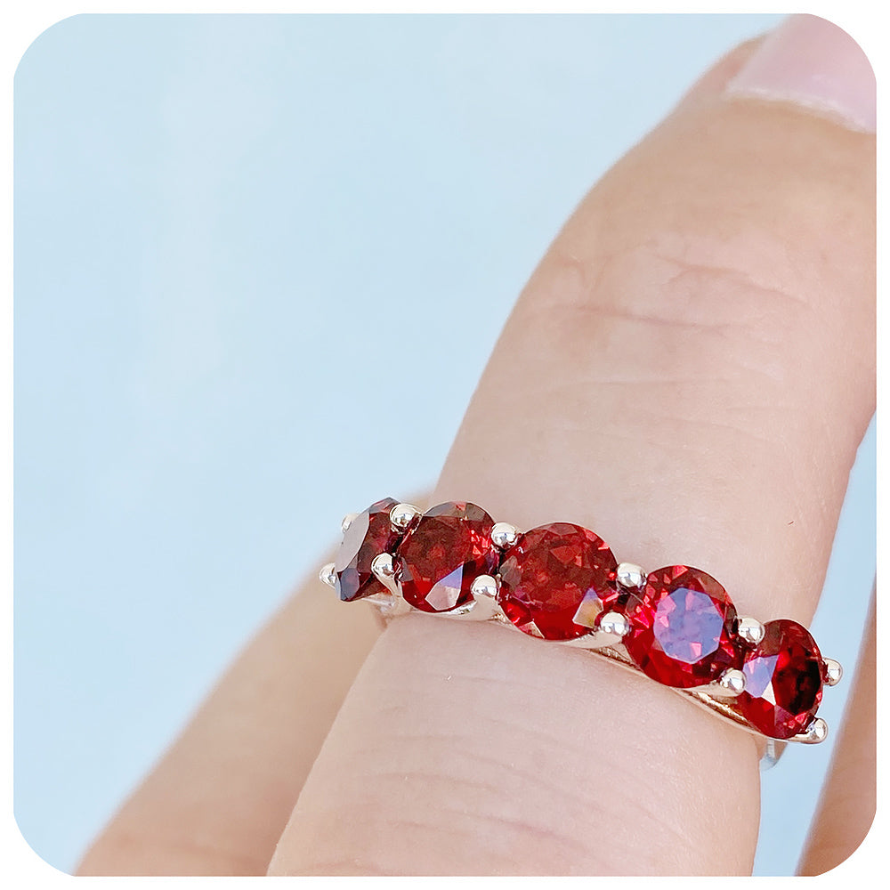 The Amanda, a Garnet Trellis Ring in Sterling Silver