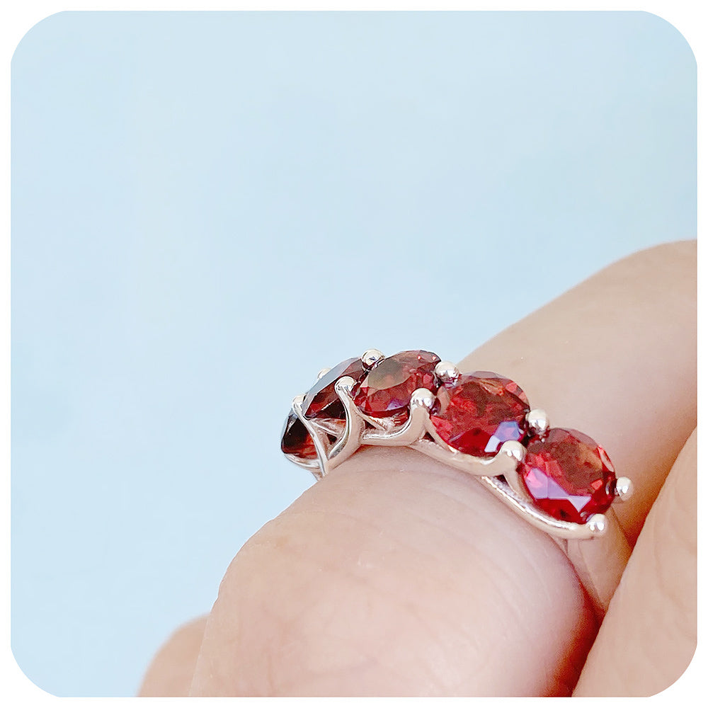 The Amanda, a Garnet Trellis Ring in Sterling Silver