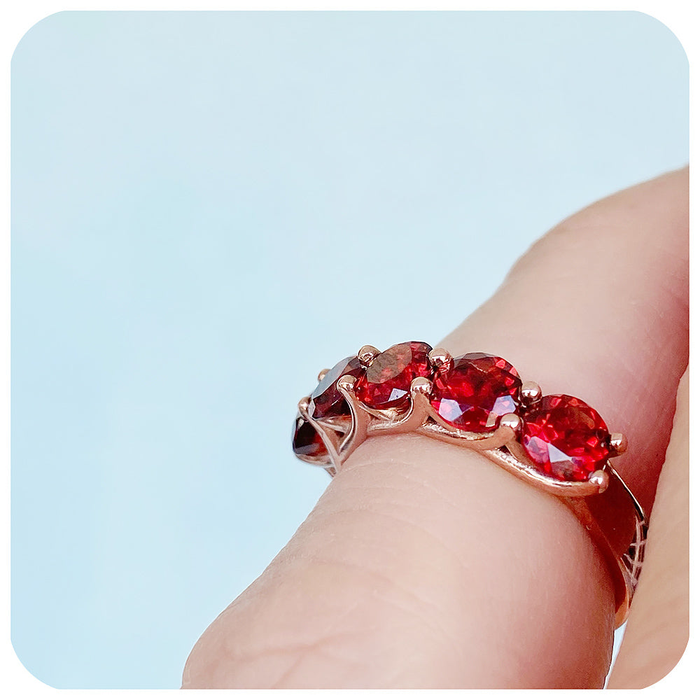 The Amanda, a Garnet Trellis Ring in Gold
