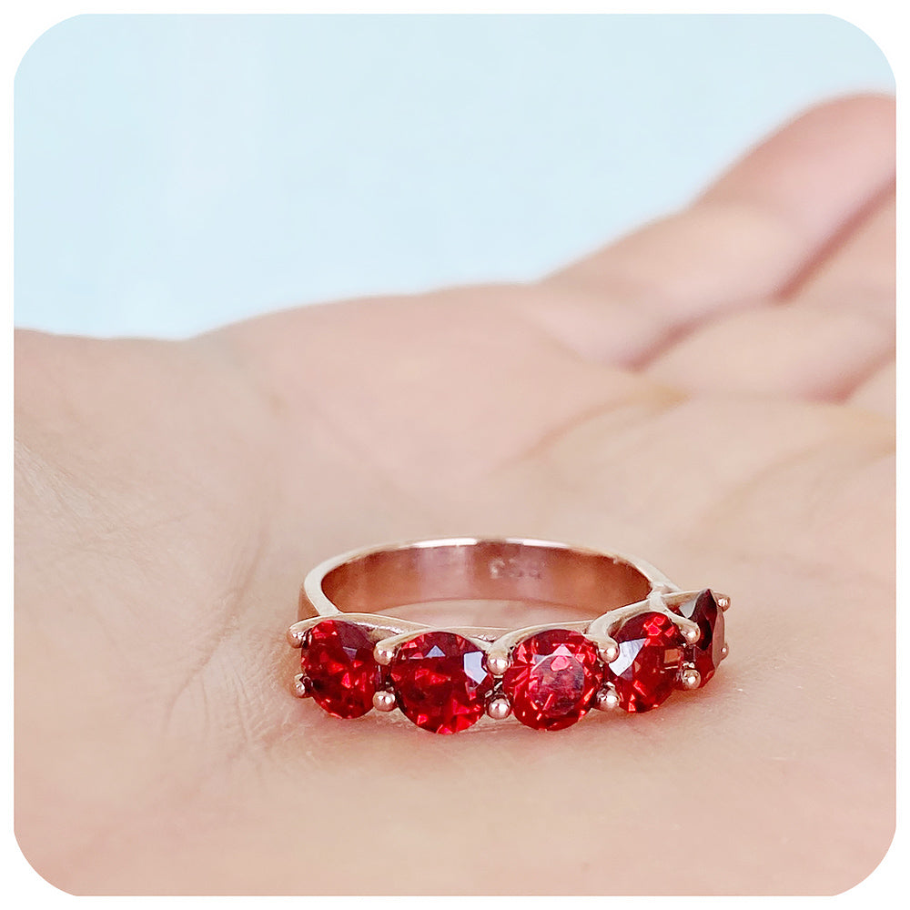 The Amanda, a Garnet Trellis Ring in Gold