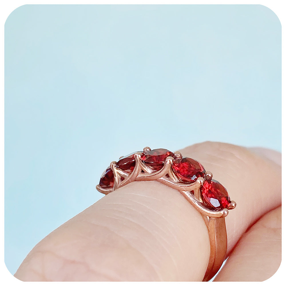 The Amanda, a Garnet Trellis Ring in Gold